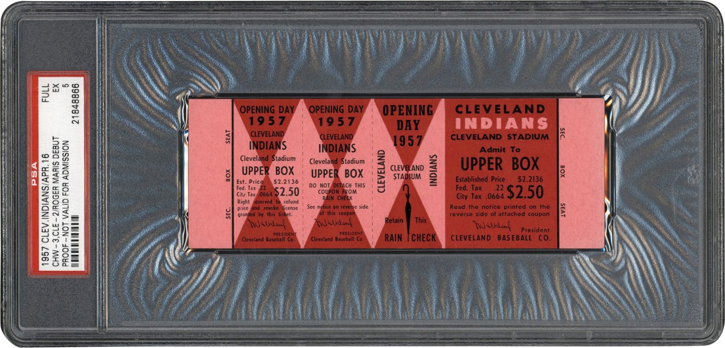 - 1957 Roger Maris MLB Debut Full Ticket Proof PSA EX 5 (Pop 1 - One Higher)