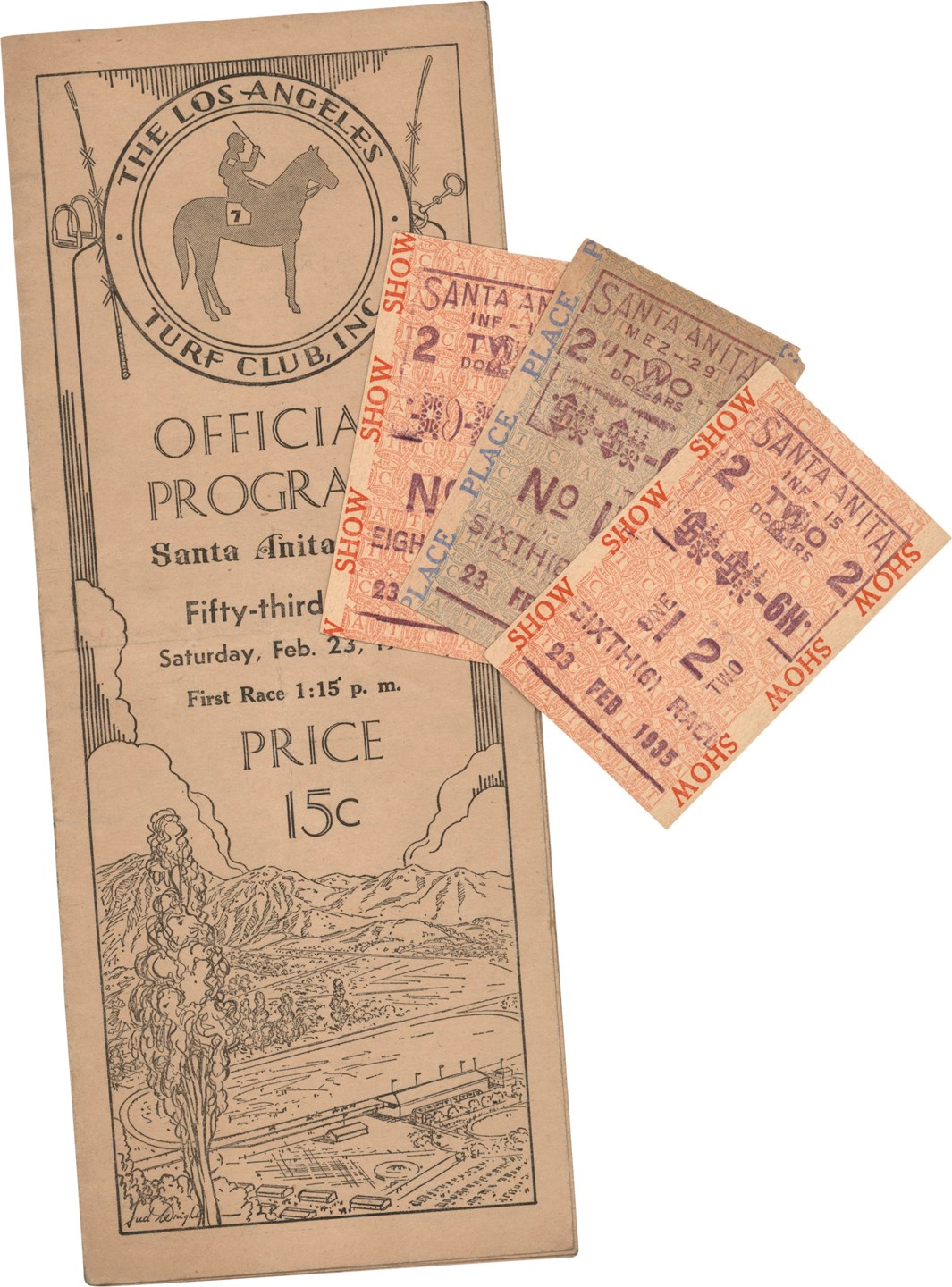 Horse Racing - Historic Program Representing the First $100,000 St Akes Race in the United States and Three Wagering Tickets (4)
