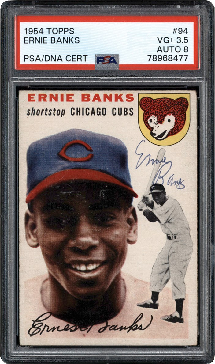 - 1954 Topps Baseball #94 Ernie Banks Signed Rookie Card PSA VG+ 3.5 Auto 8