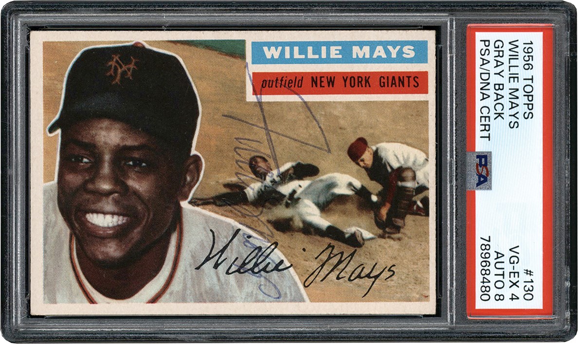 - Signed 1956 Topps #130 Willie Mays Card PSA VG-EX 4 Auto 8