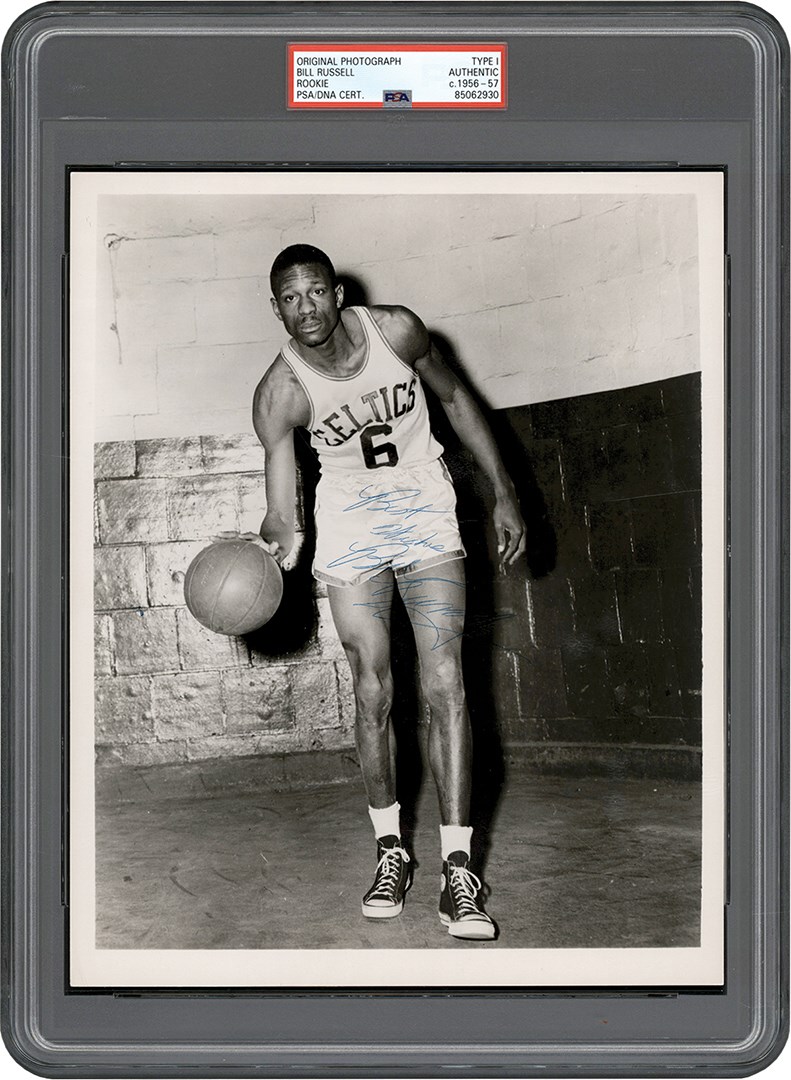 - Circa 1956 Bill Russell Rookie Signed Original Photograph Used for 1956 Boston Celtics Picture Pack - Earliest Known Russell Signed Photo (PSA Type I)