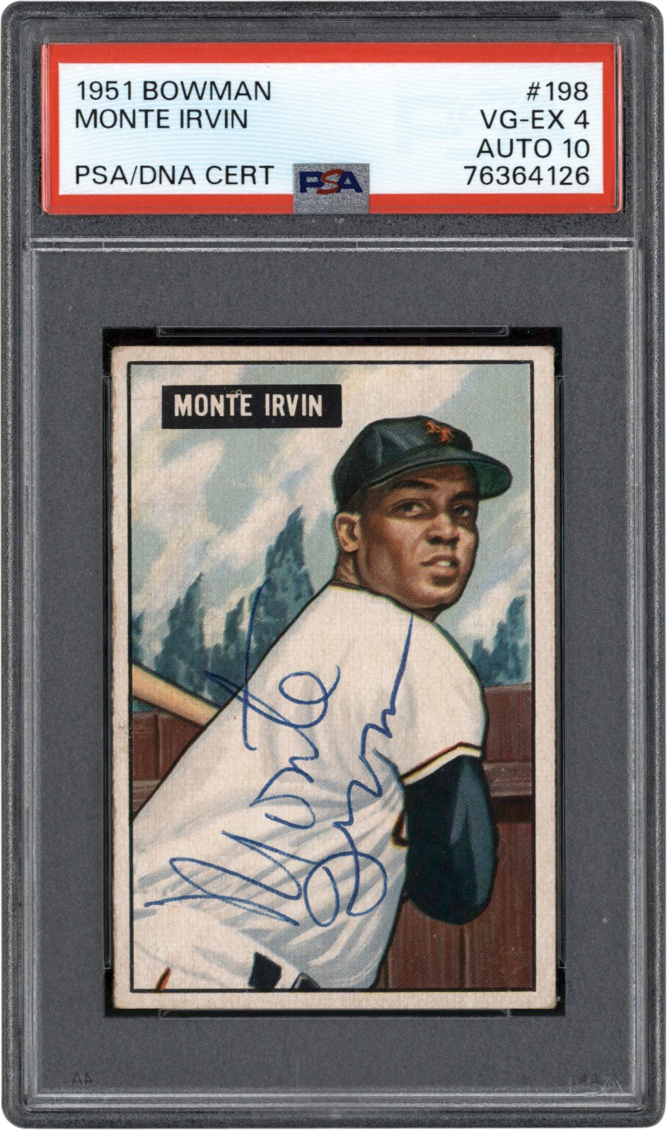 - 1951 Bowman #198 Monte Irvin Signed Rookie Card PSA VG-EX 4 Auto 10
