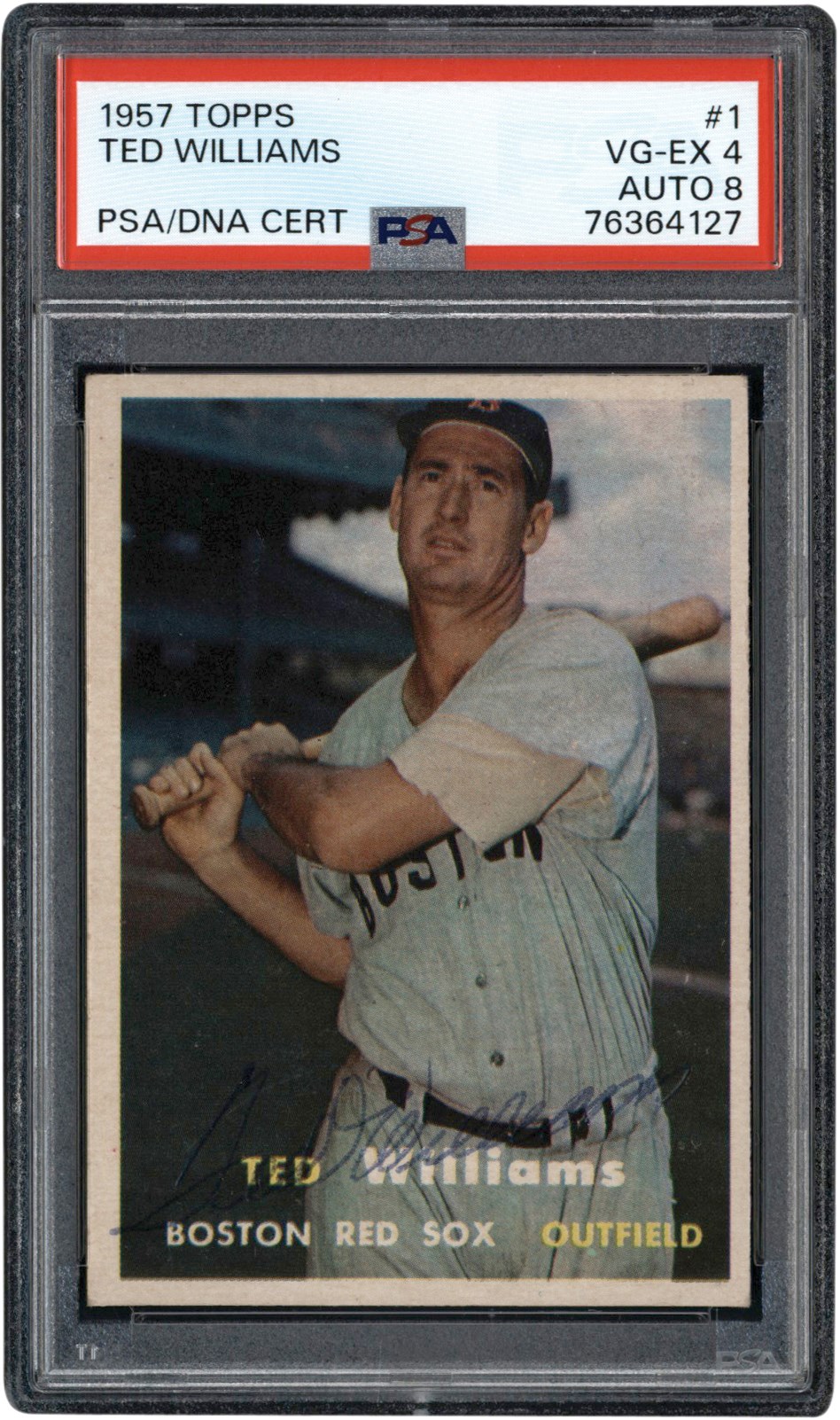 - Signed 1957 Topps #1 Ted Williams Card PSA VG-EX 4 Auto 8 (Pop 1 - Three Higher)