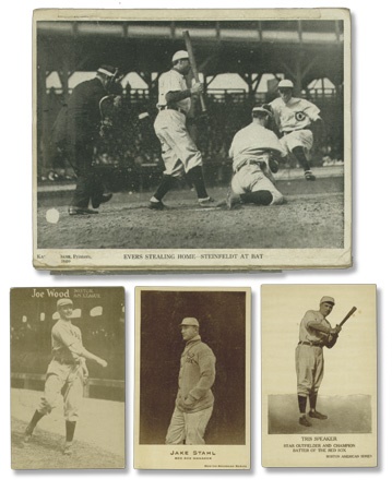 Four Great Baseball Postcards with 1910 Chicago Cubs Foldout