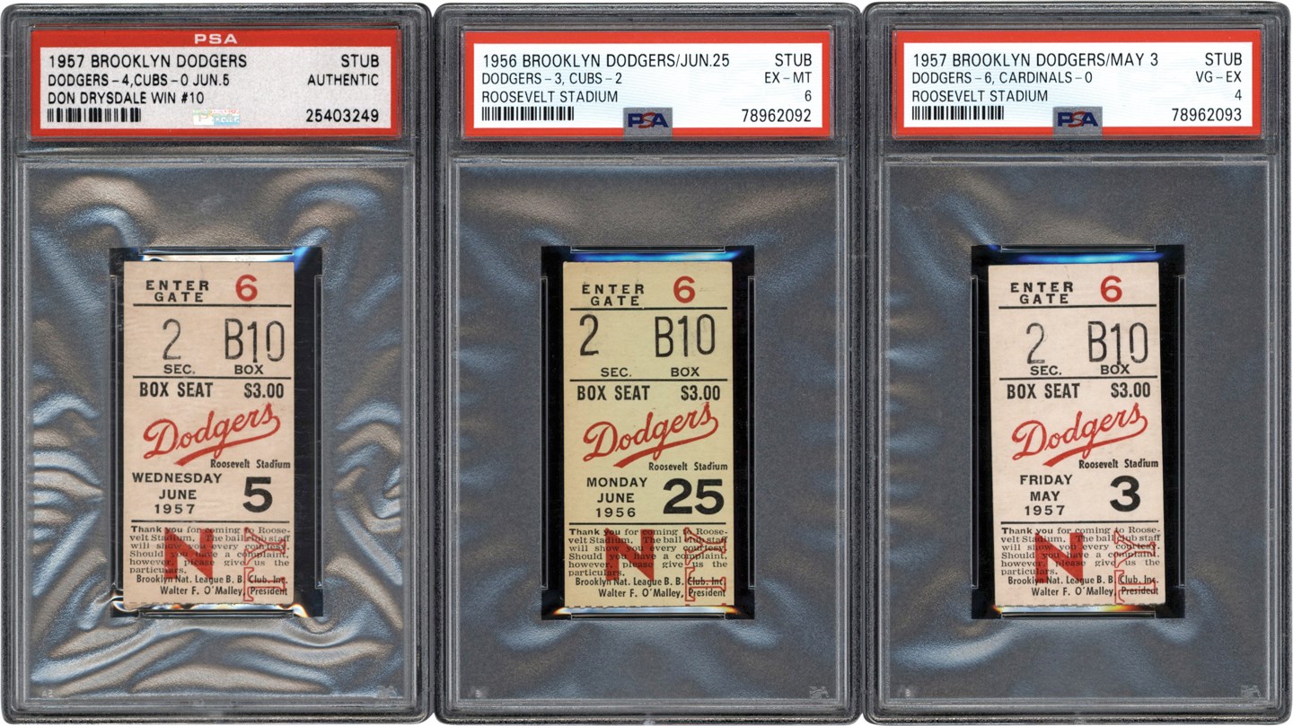 - 1956-1957 Brooklyn Dodgers at Roosevelt Stadium in Jersey City Stadium Ticket Stub Complete Set (16)