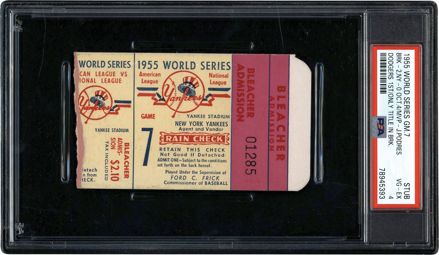 - 1955 Dodgers World Series Game 7 Ticket Stub PSA VG-EX 4
