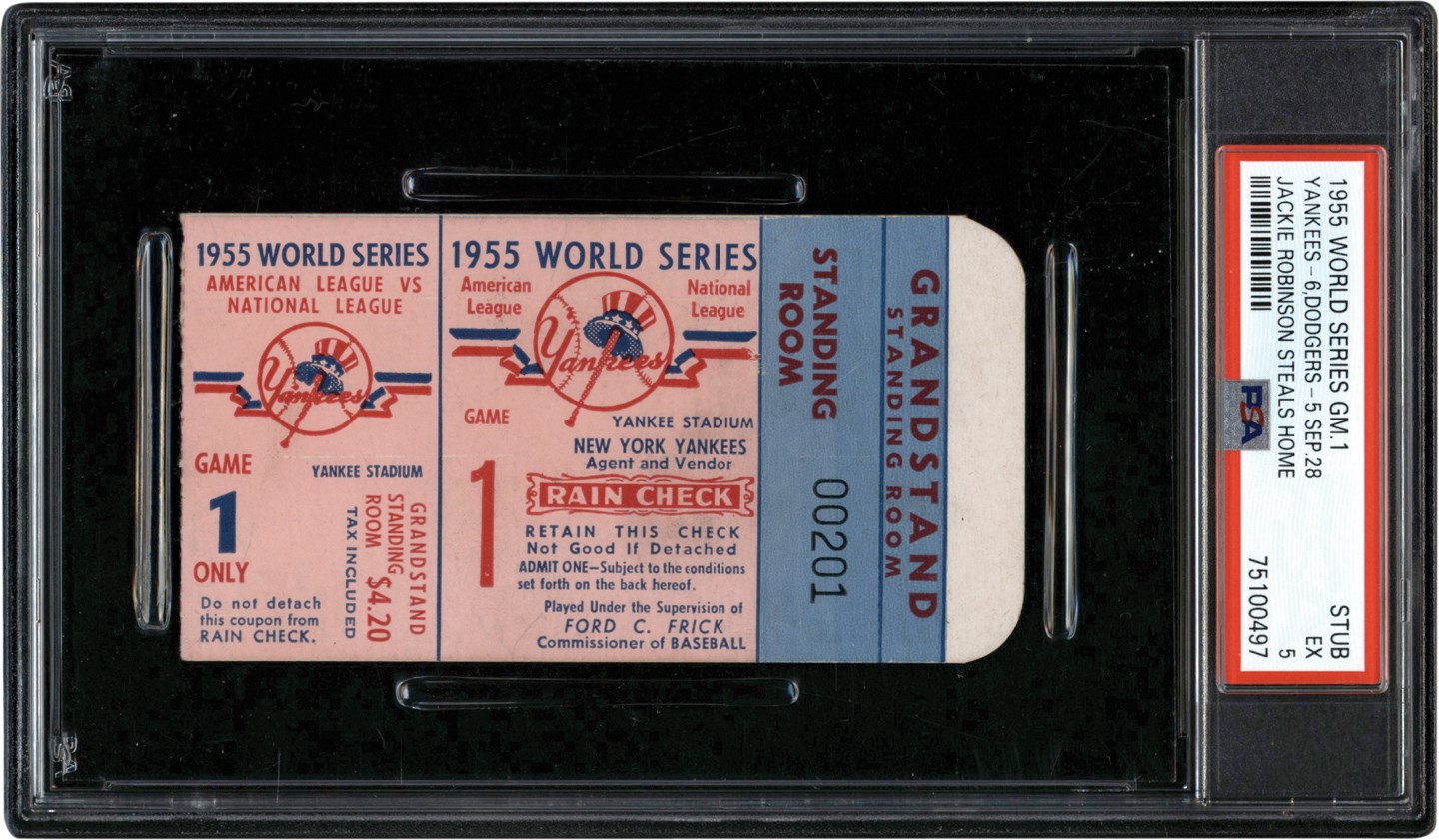 - 1955 World Series Game 1 Ticket Stub PSA EX 5 (Pop 1 of 4 - Only Three Graded Higher)