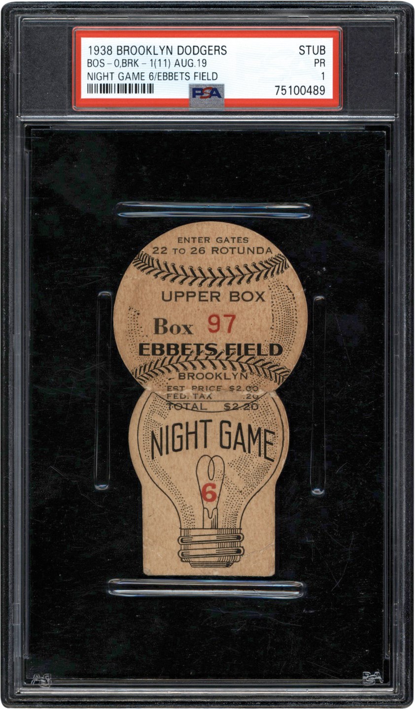 - Rare 1938 Brooklyn Dodgers "Light Bulb" Night Game #6 Ticket Stub PSA PR 1 (Pop 1 of 1 - One Graded Higher)