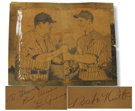 Babe Ruth - Babe Ruth & Lou Gehrig Autographed Sketch (13.5x17.5”)