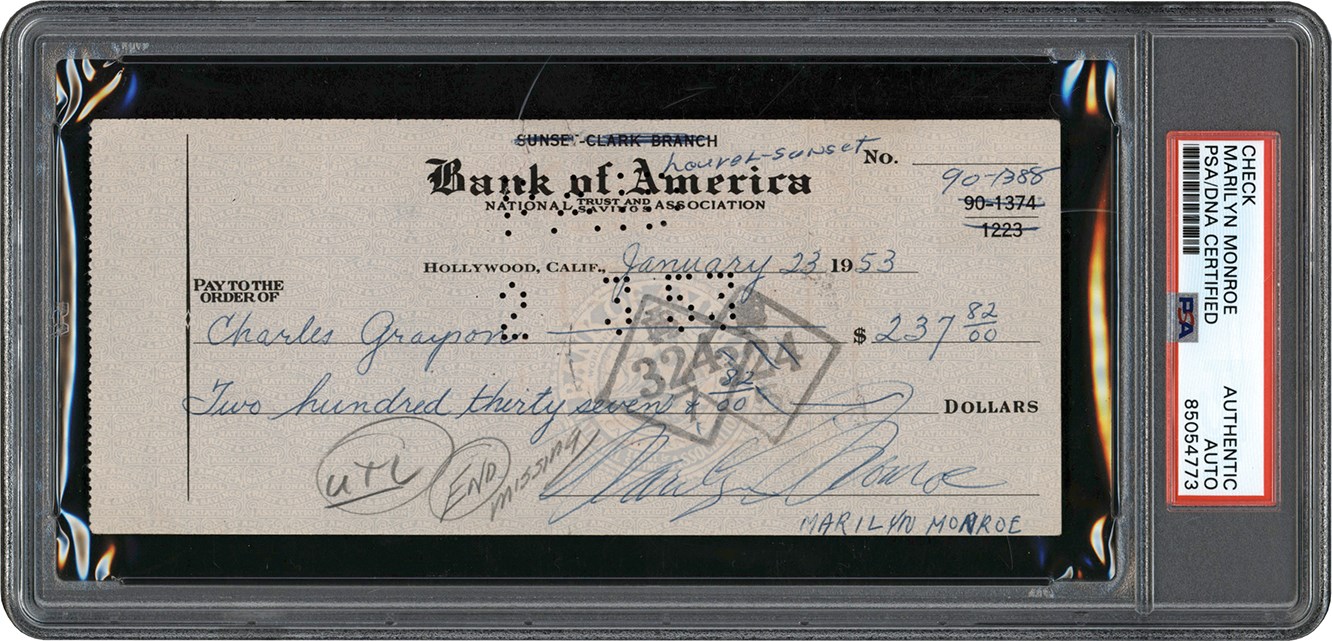- 1953 Marilyn Monroe Signed Check While Married to Joe DiMaggio (PSA)