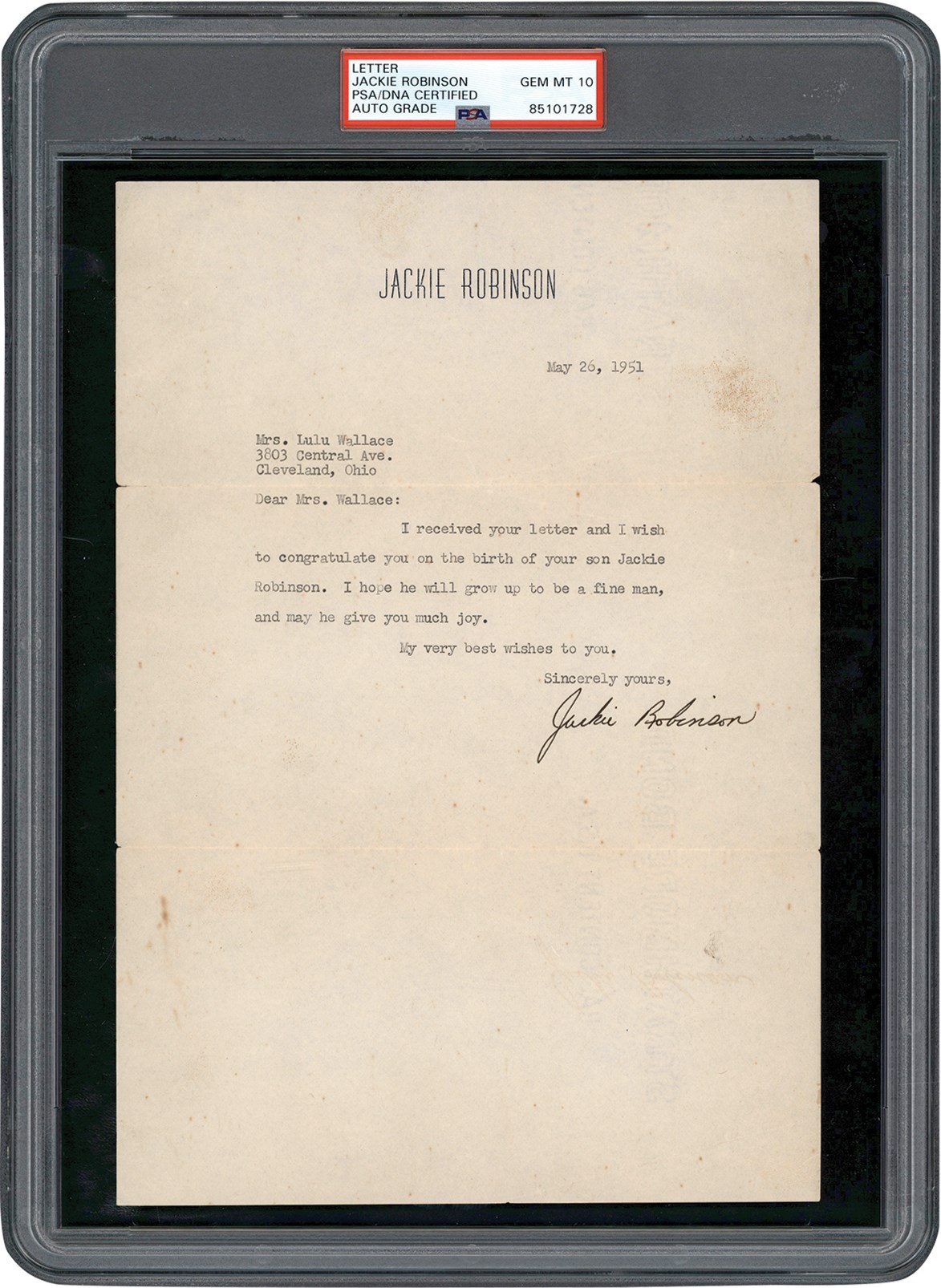 - 1951 Jackie Robinson Signed Letter (PSA GEM MINT 10)