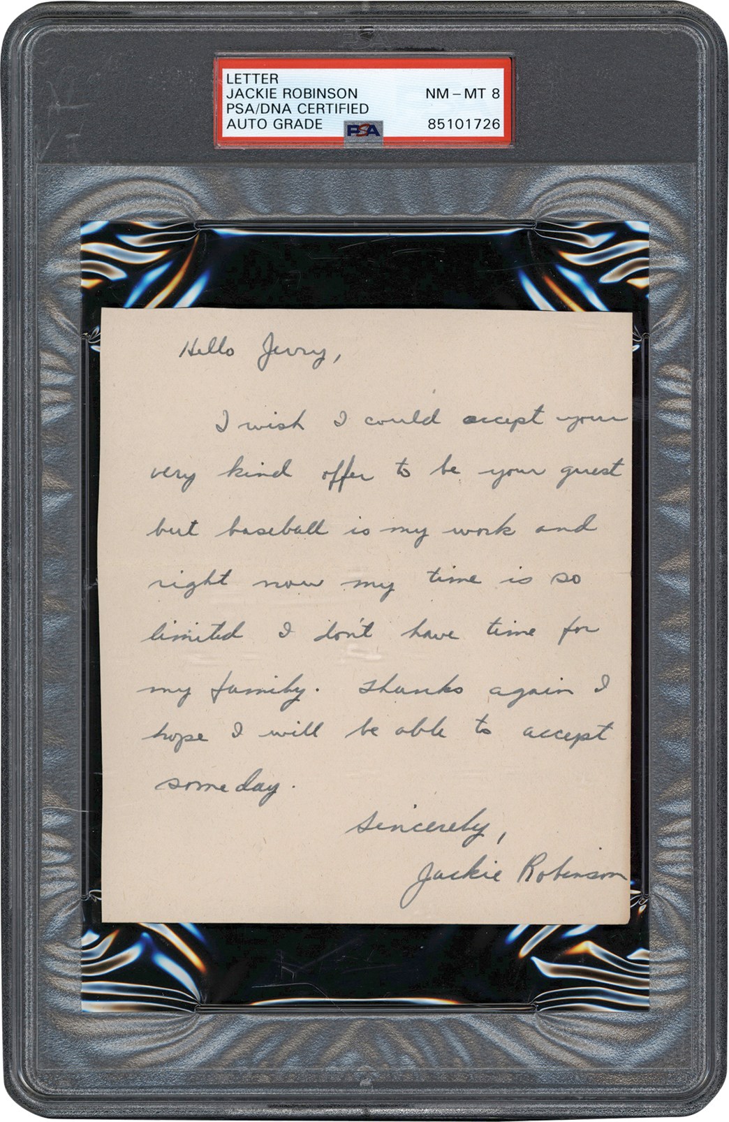 - 1954 Jackie Robinson Handwritten Letter (PSA NM-MT 8)