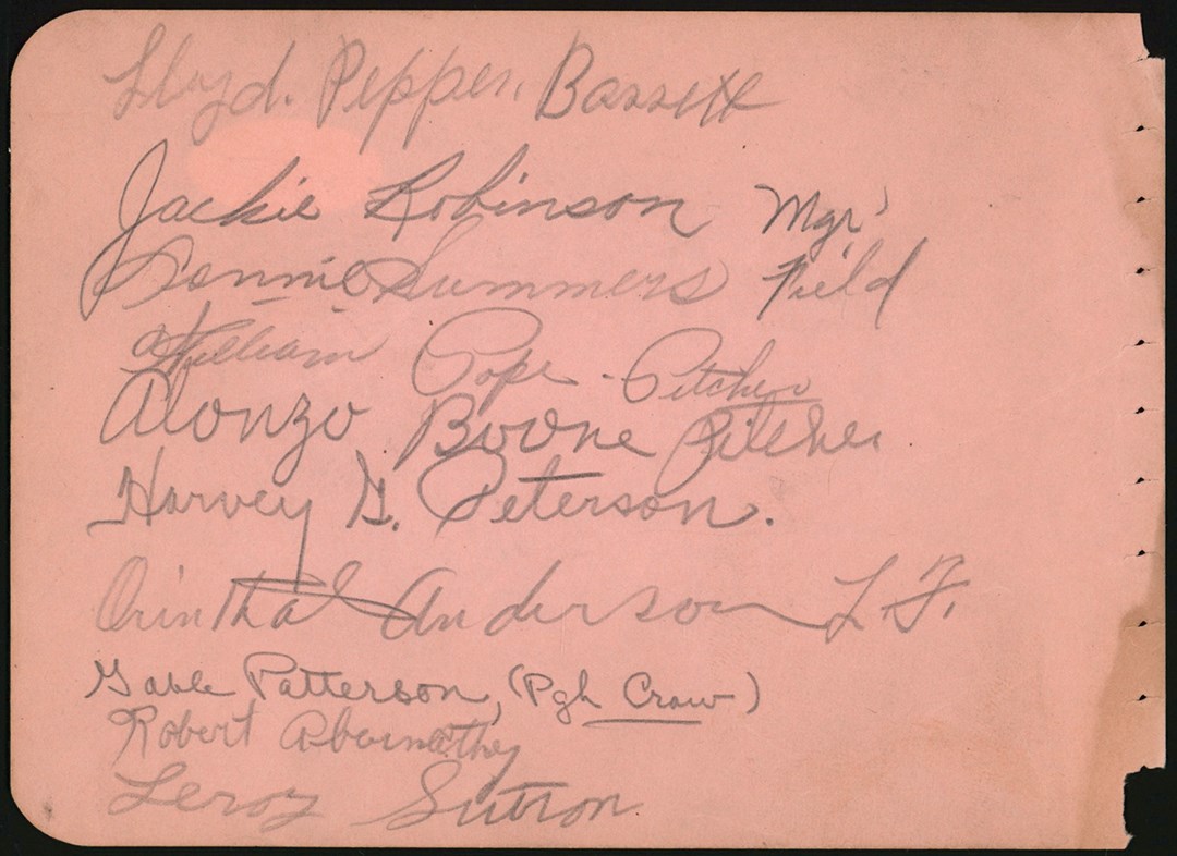 - Circa 1950 Album Page Signed by Jackie Robinson and Negro League Barnstorming Team (11 Autos) (JSA)