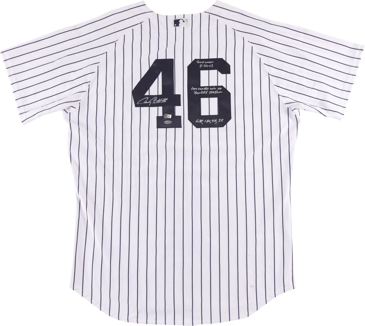 - 8/22/13 Andy Pettitte Last Career Win at Yankee Stadium Signed Heavily Inscribed Game Worn Jersey (Sports Investors Photo-Matched, MLB, & Steiner)