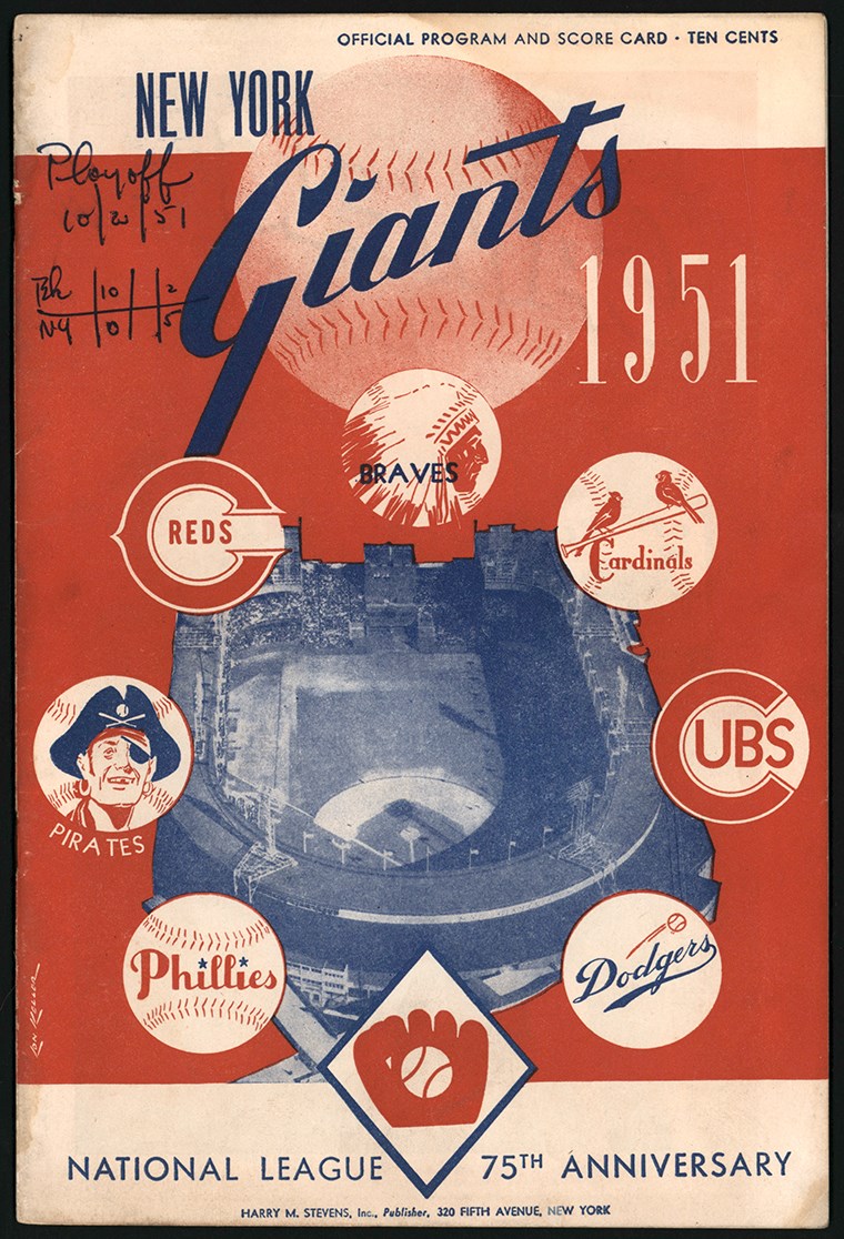 - October 2, 1951 New York Giants vs. Brooklyn Dodgers Game Two of Tie-Breaker Playoff Series Program