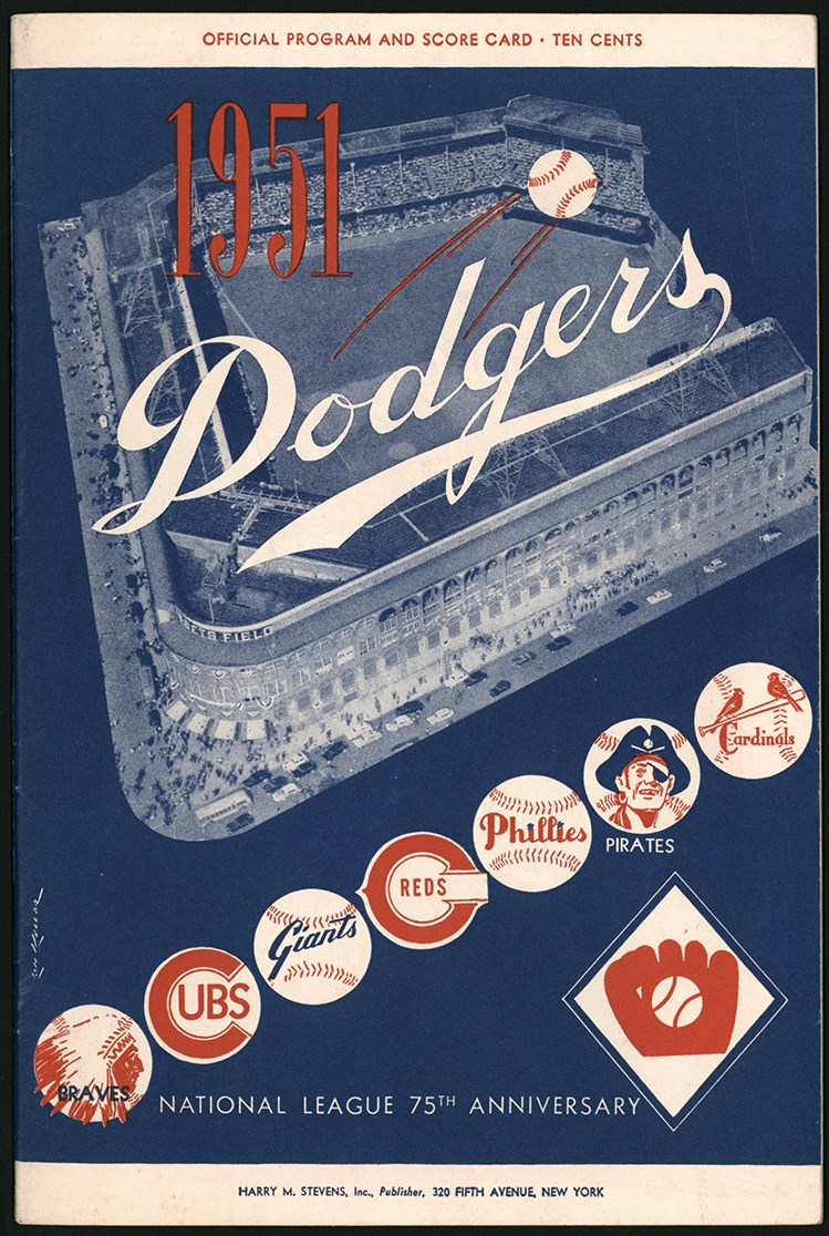 - October 1, 1951 New York Giants vs. Brooklyn Dodgers Game One of Tie-Breaker Playoff Series Program