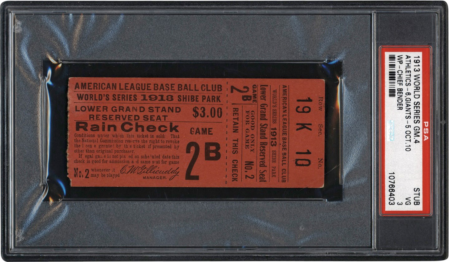 - 1913 World Series Game 4 Ticket Stub PSA VG 3