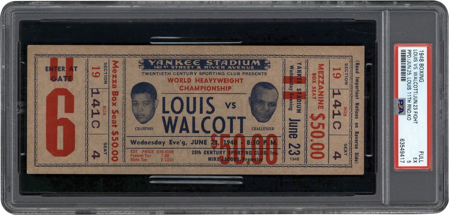 - 1948 Joe Louis vs. Joe Walcott Full Ticket PSA EX 5 (Pop 1 - None Higher)