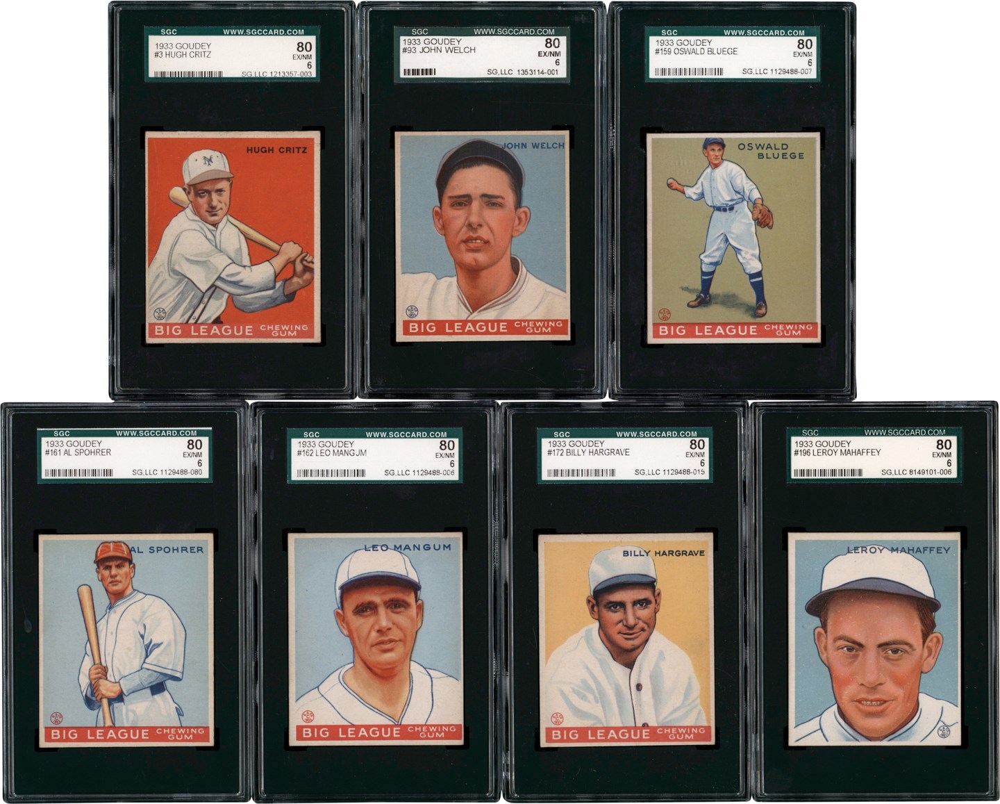 - 1933 Goudey Baseball SGC EX-MT 6 Collection w/#3 Critz (7)