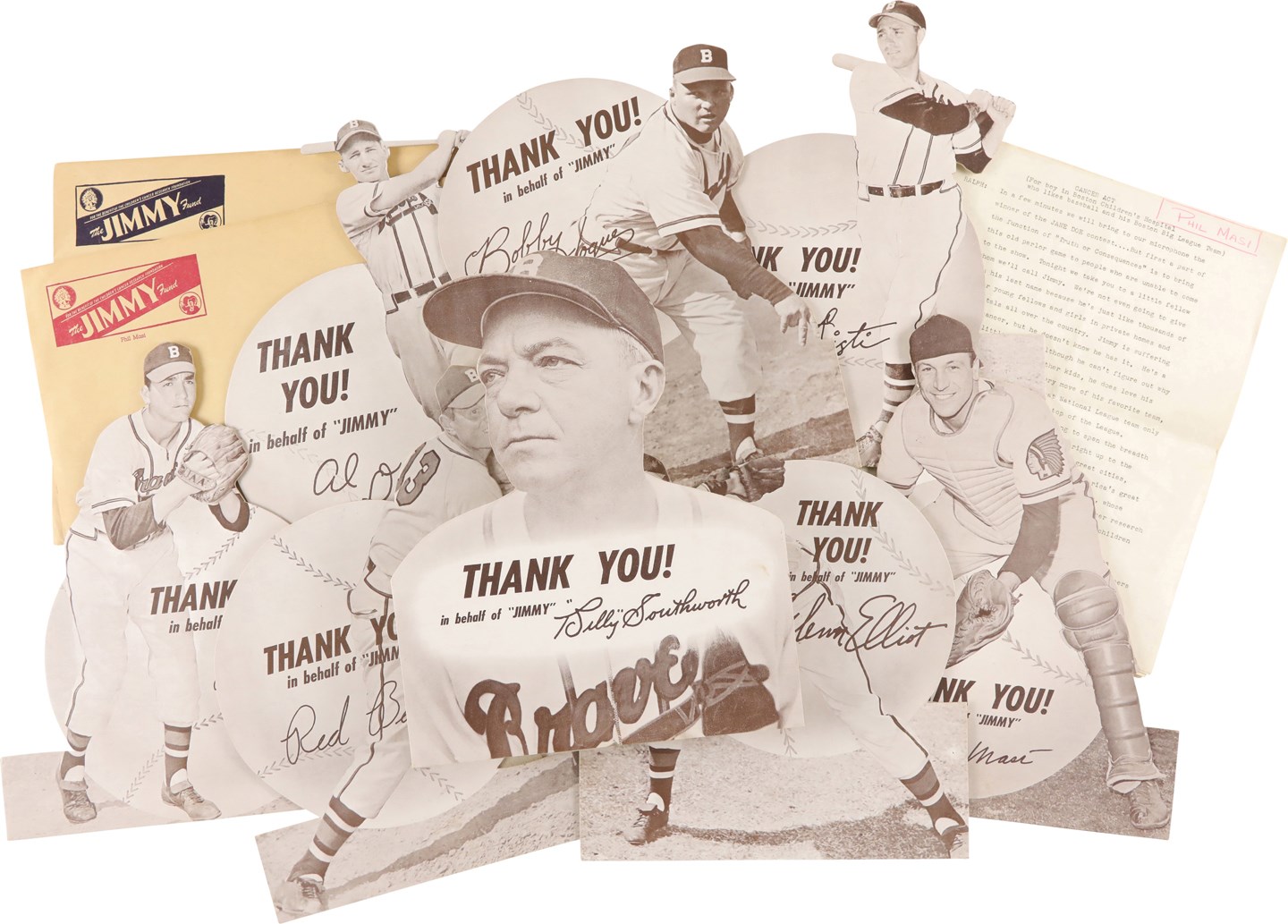 - Enormous 1949 Jimmy Fund Boston Braves Die-Cut Counter Display Collection (38) - 20 Different Plus Duplicates and Radio Script