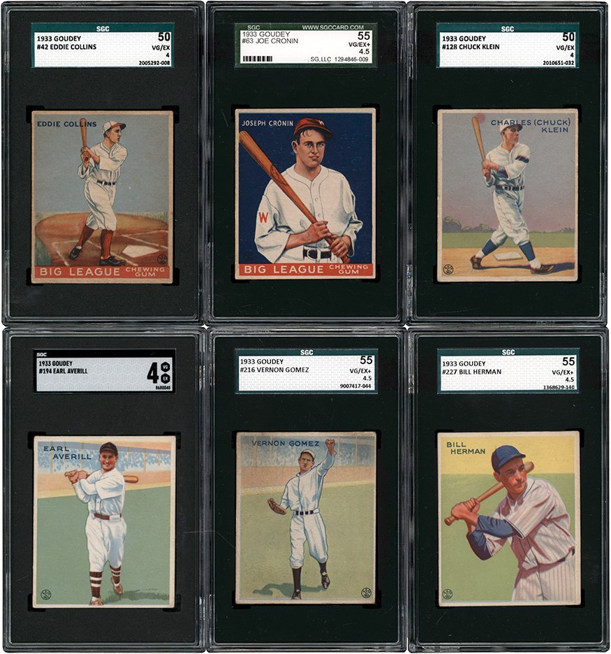 - 1933 Goudey Baseball SGC VG-EX 4 & VG-EX+ 4.5 Hall of Famer Collection (6)