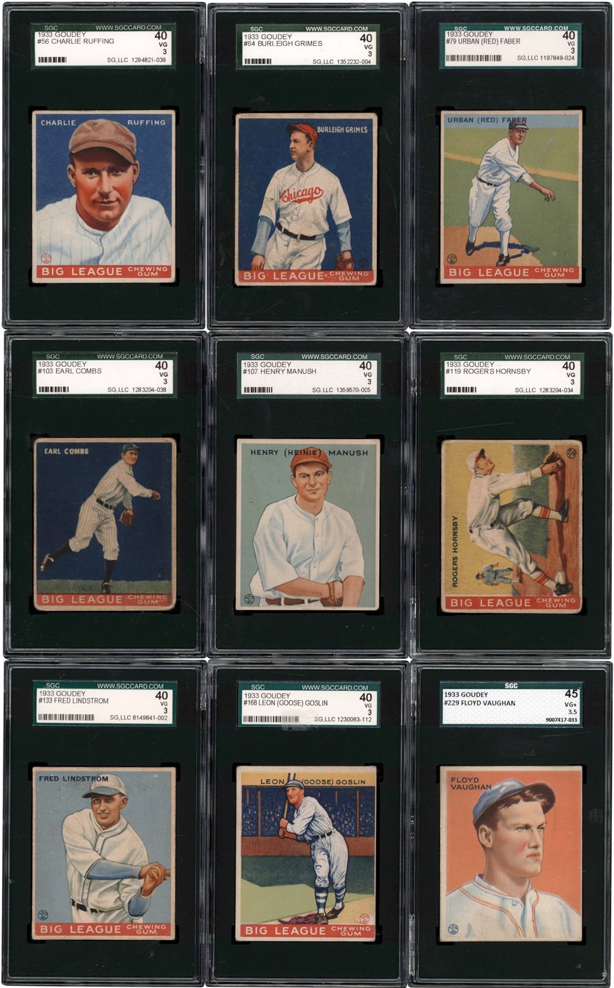 - 1933 Goudey Baseball SGC VG 3 & VG+ 3.5 Hall of Fame Collection (9)