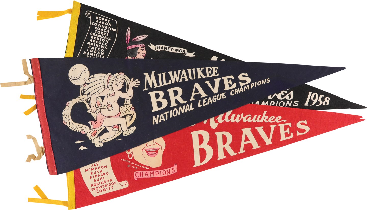 - 1958 Milwaukee Braves Pennant Collection (3)