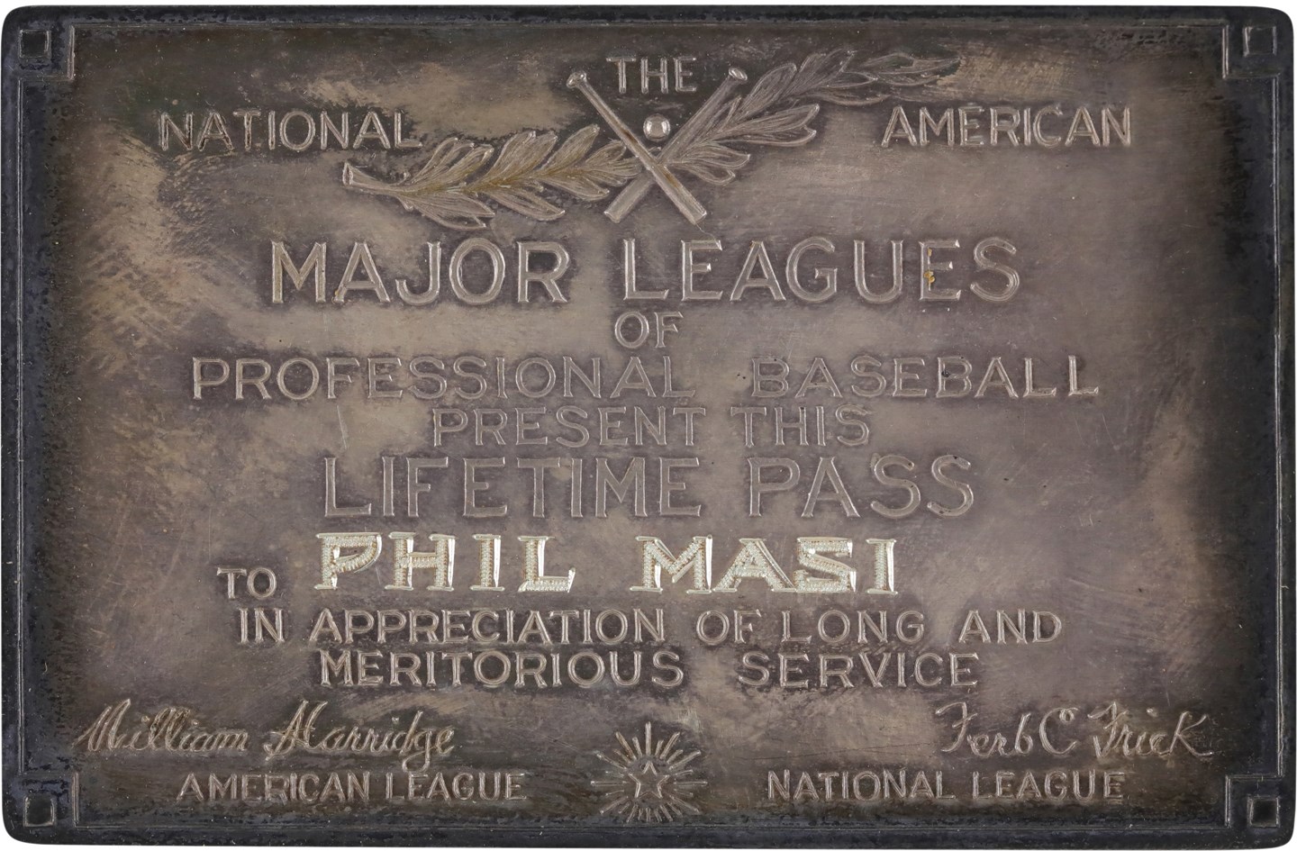 - 1950s Phil Masi Major League Baseball Silver Lifetime Pass