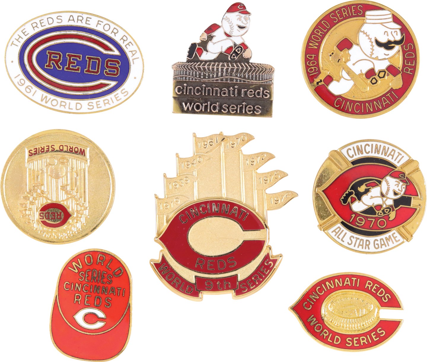 - 1961-90 Cincinnati Reds World Series Press Pins (8)
