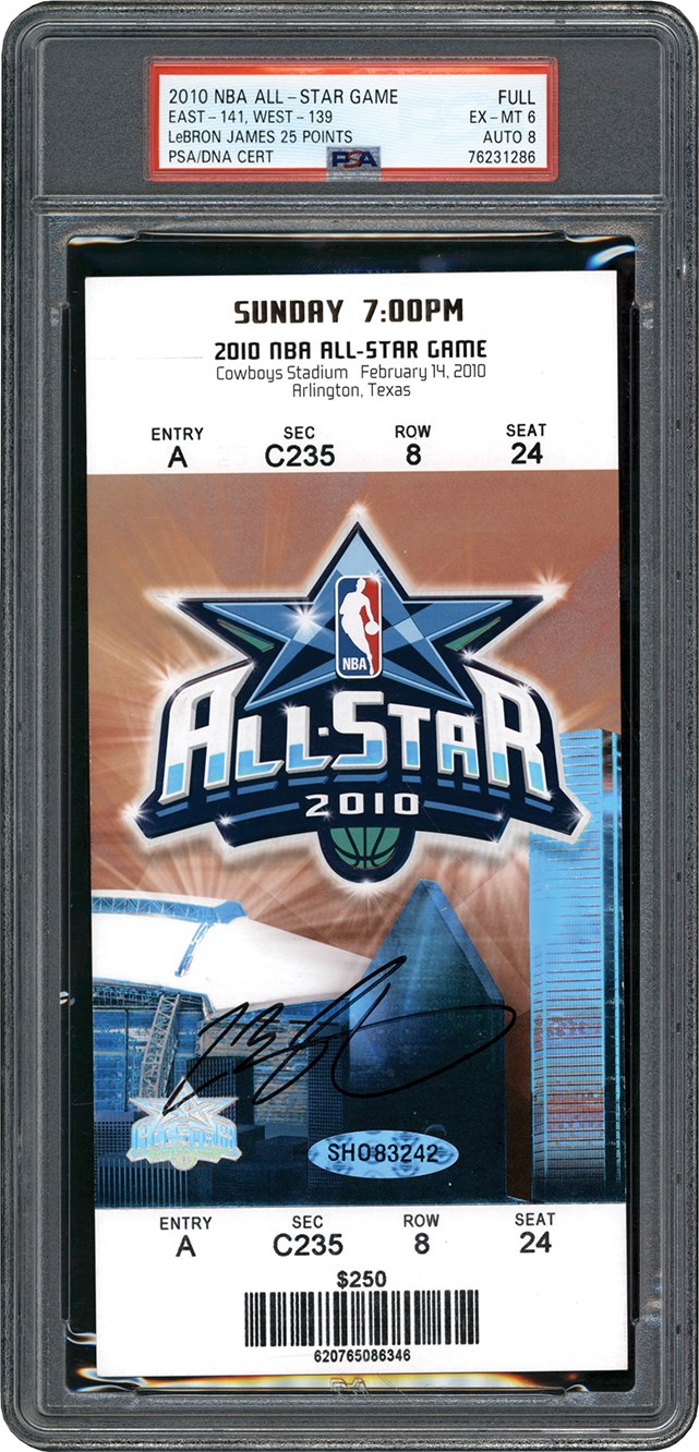 - 2010 LeBron James Signed NBA All Star Game Full Ticket PSA EX-MT 6 Auto 8 (Pop 1 of 1)