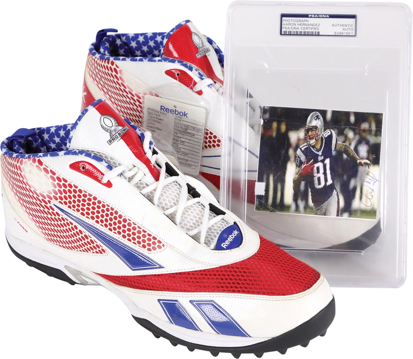 - Aaron Hernandez Pro Bowl Game Issued Cleats with Signed Photo (PSA)