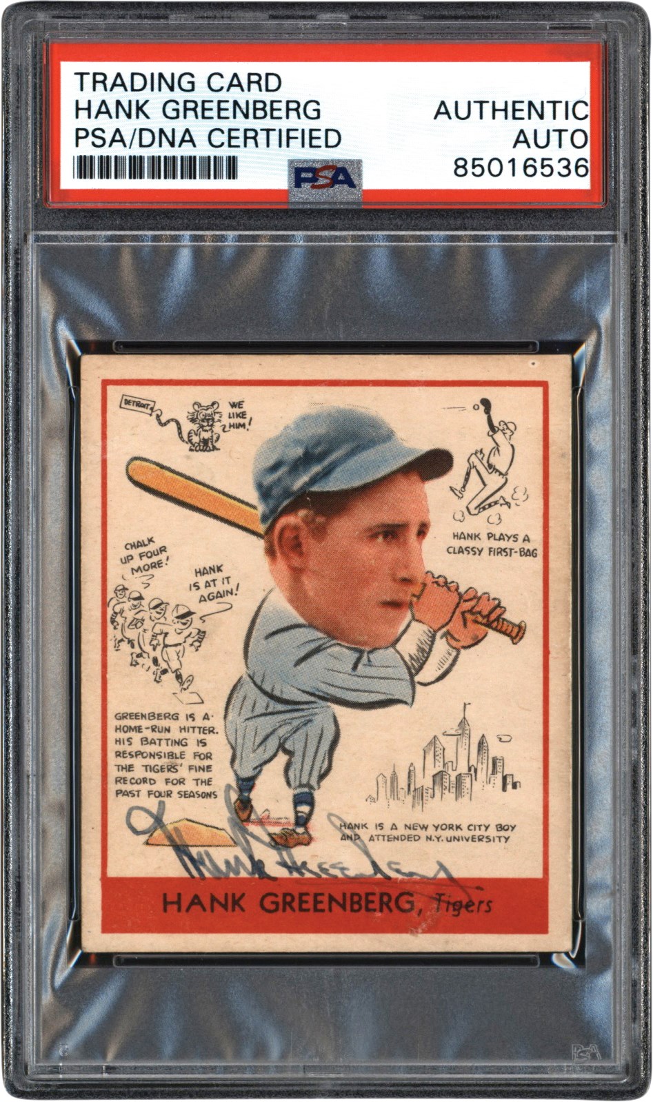 - 1938 Goudey Heads Up Baseball #277 Hank Greenberg Vintage Signed Card PSA Authentic