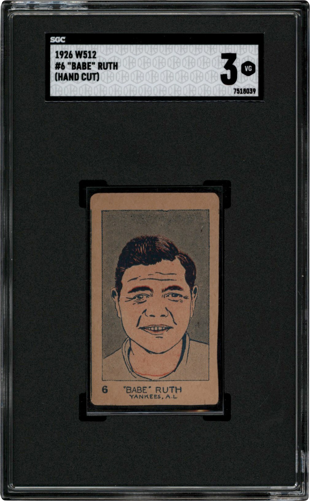 - 1926 W512 #6 Babe Ruth Strip Card SGC VG 3