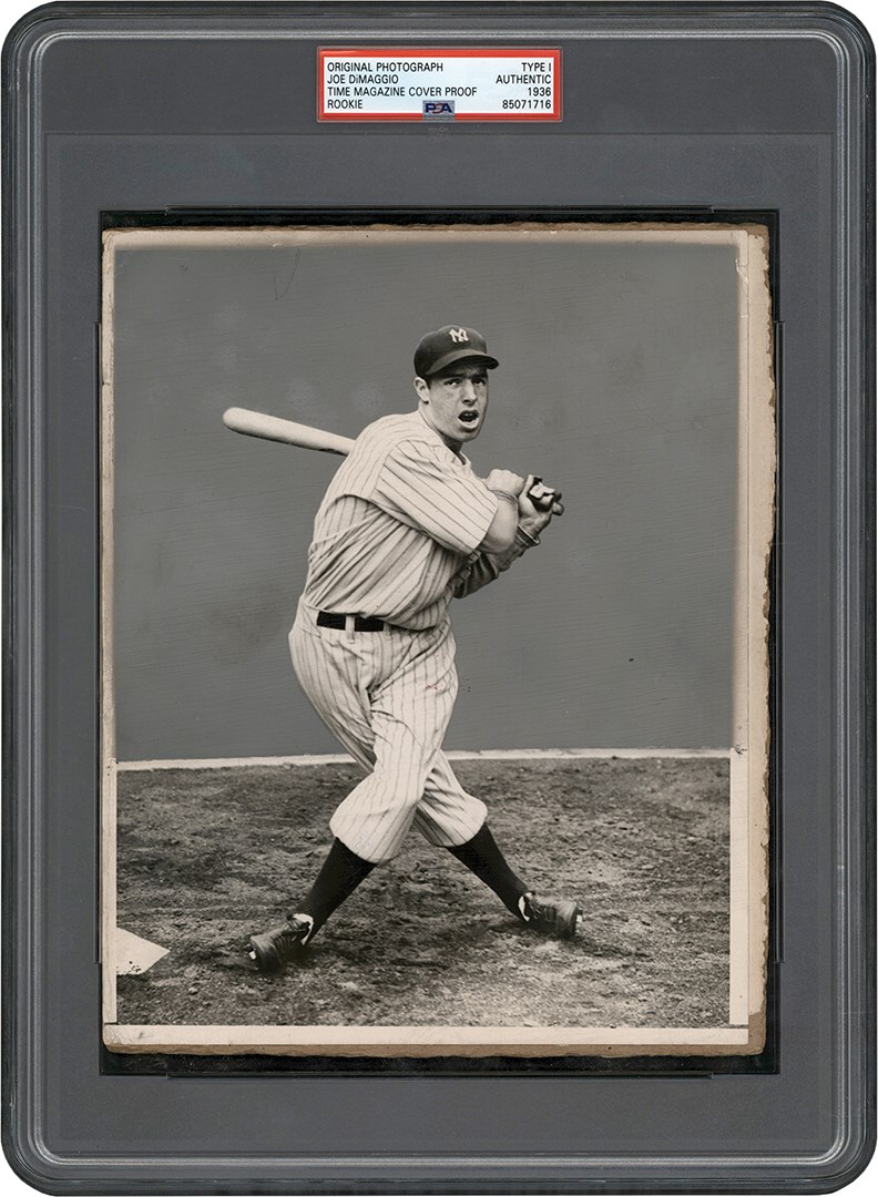 Vintage Sports Photographs - 1936 Joe DiMaggio Rookie Original Photograph Used for First TIME Magazine Cover - Five Days Before MLB Debut (PSA Type I)