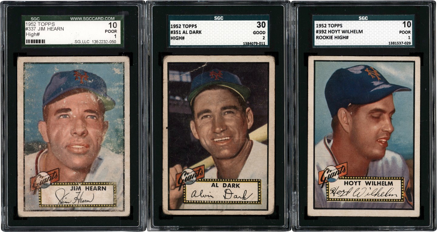 - 1952 Topps Baseball New York Giants SGC High # Trio w/Wilhelm (3)