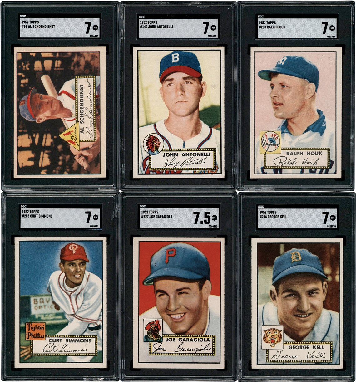 - 1952 Topps Baseball SGC NM 7 & NM+ 7.5 Collection w/Kell & Schoendienst (64)
