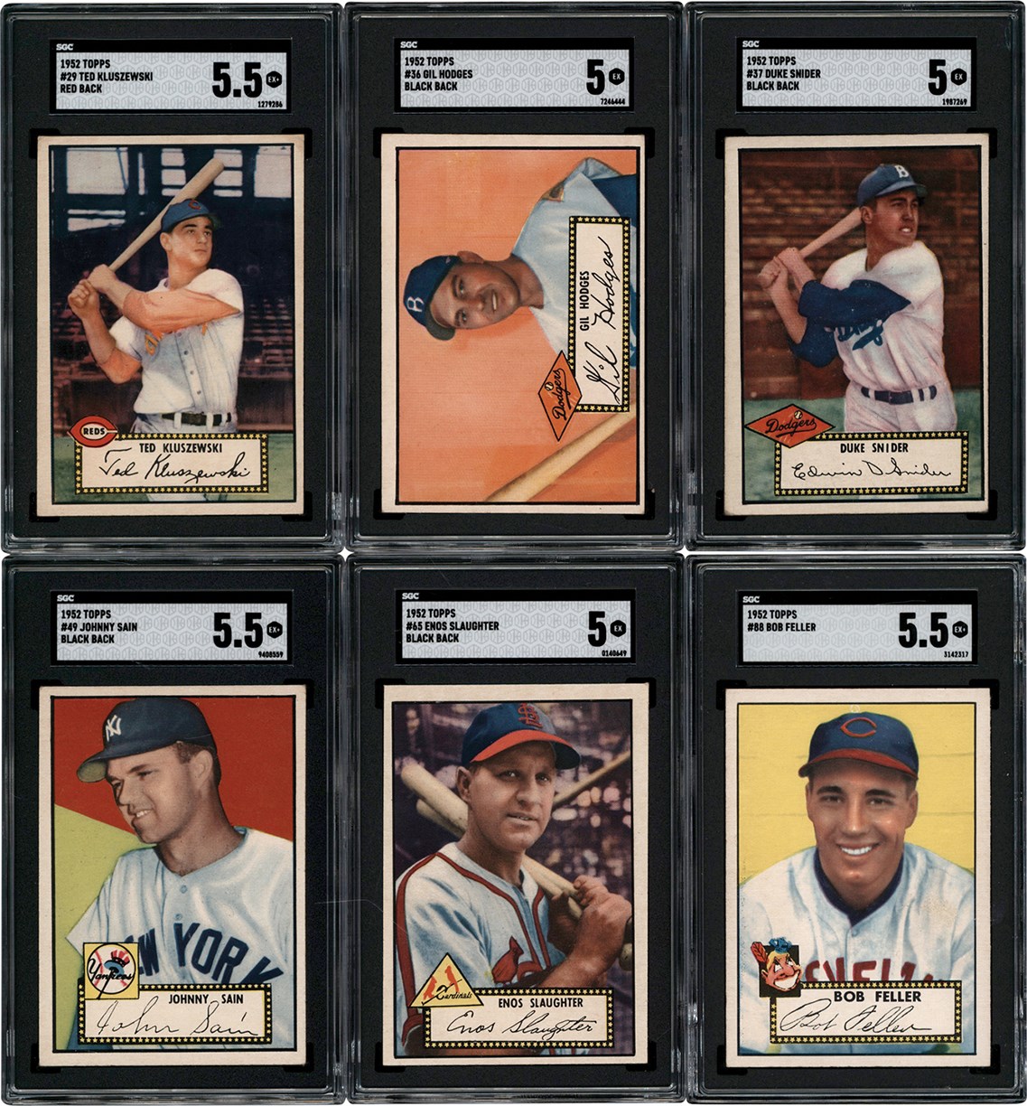 - 1952 Topps Baseball SGC EX 5 & EX+ 5.5 Low # Collection w/Feller, Snider, & Hodges (37)