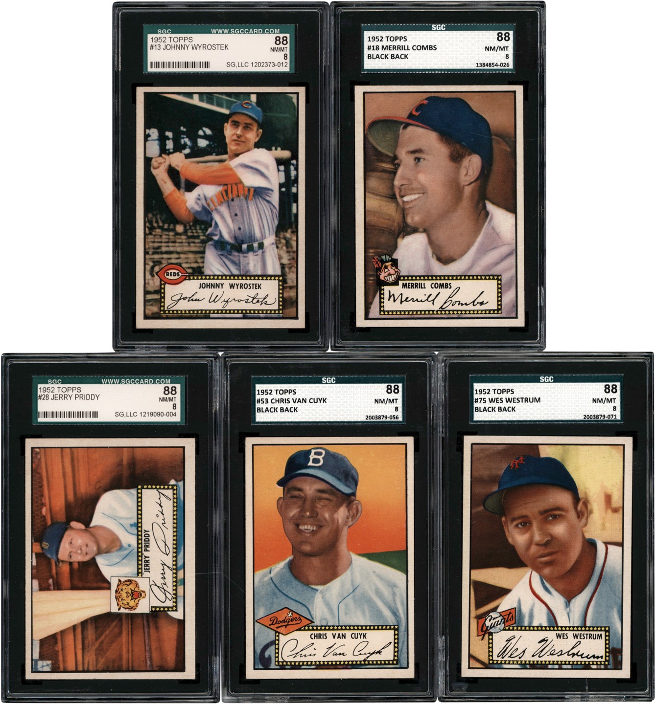 - 1952 Topps Baseball SGC NM-MT 8 Low # Collection (5)