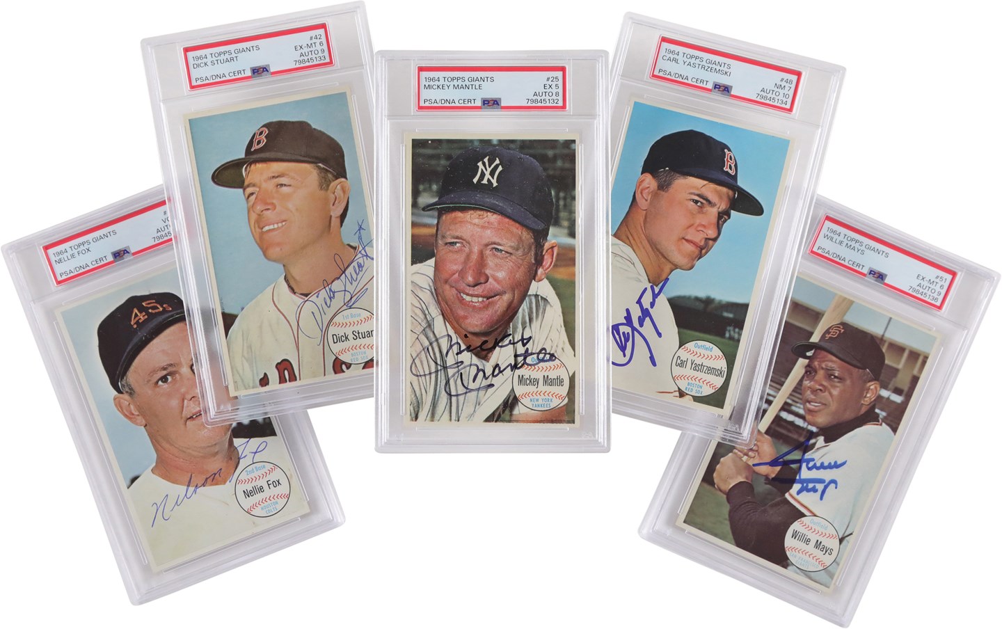 - High Grade 1964 Topps Giants Signed Dual-Graded PSA Collection (5) w/Mickey Mantle & Dick Stuart