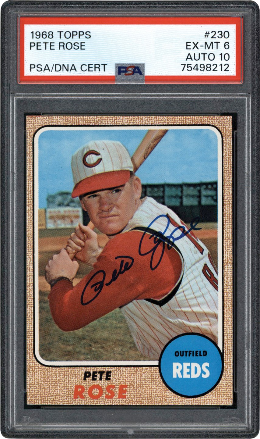 - 1968 Topps #230 Pete Rose Signed Card PSA EX-MT 6 Auto 10