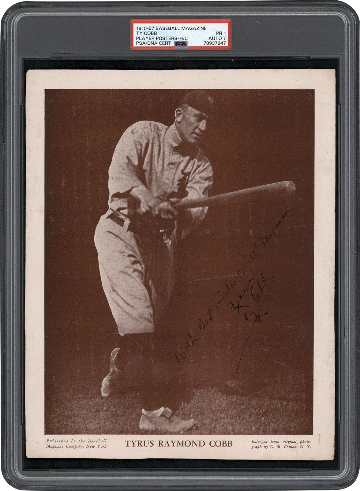 - 1910-1957 M114 Baseball Magazine Player Posters Signed Ty Cobb PSA PR 1 Auto 7 (Only Known Example)