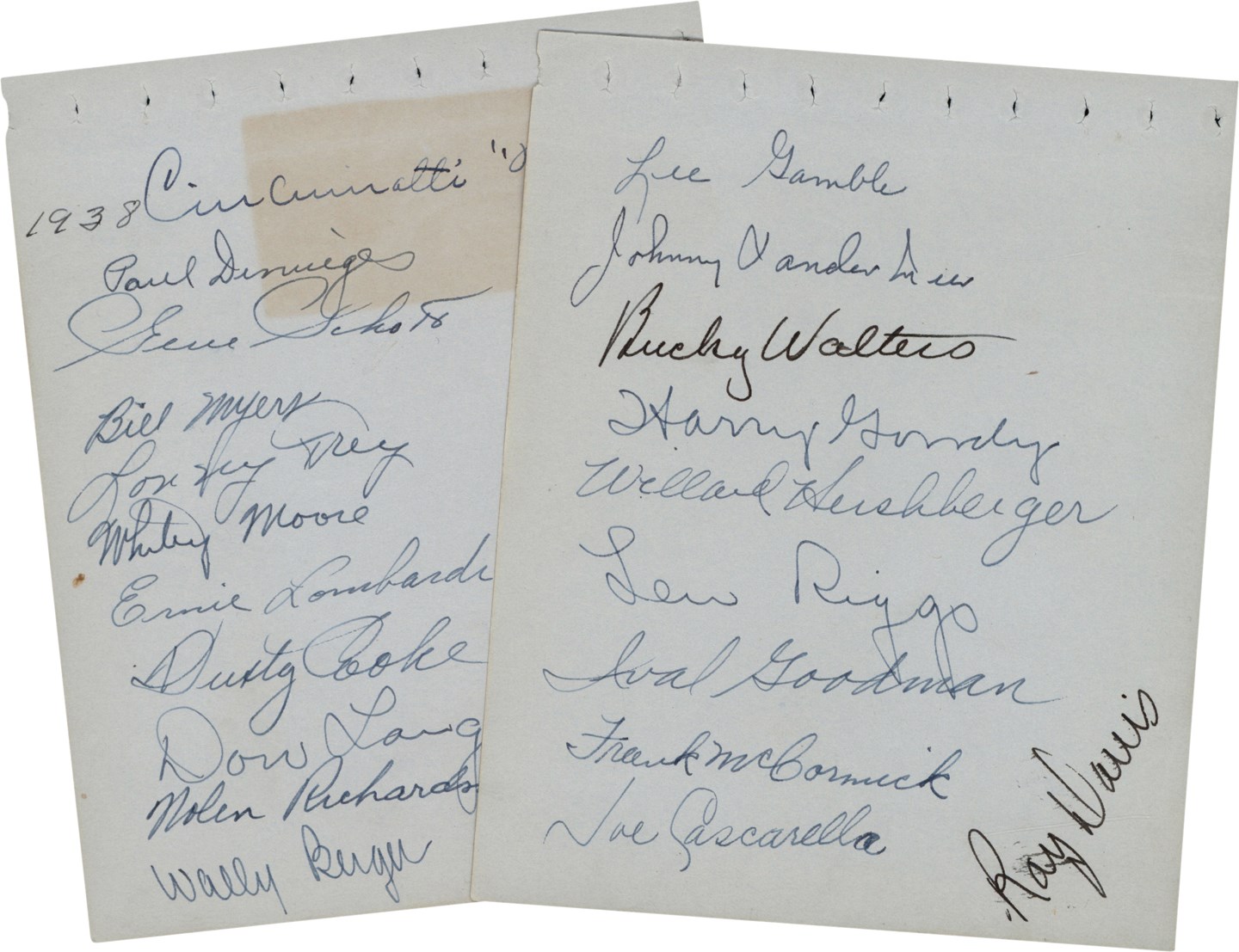 - 1938 Cincinnati Reds Team-Signed Album Pages w/Willard Hershberger (2)