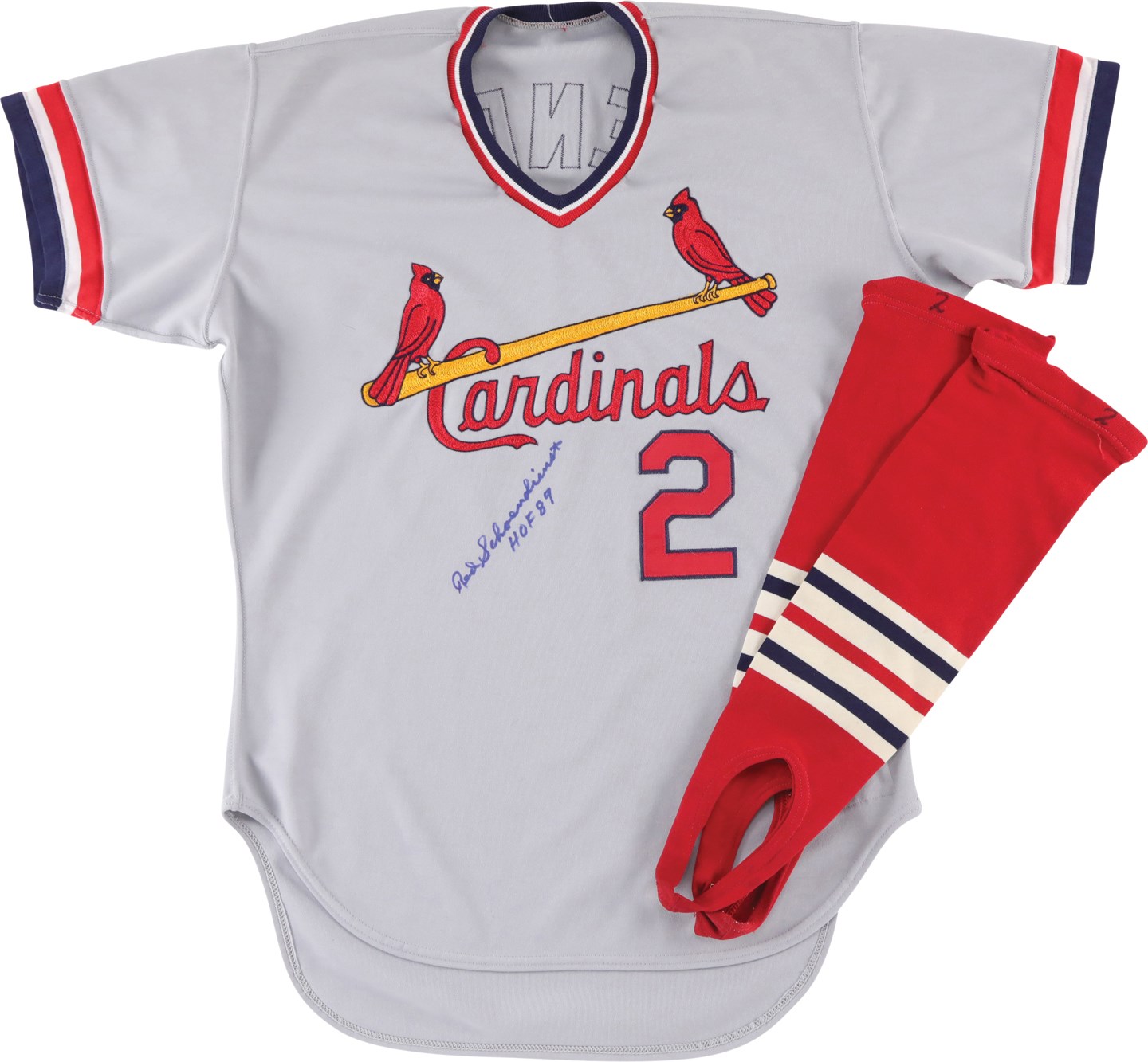 - 1986 Red Schoendienst St. Louis Cardinals Game Worn Coach's Jersey w/Stirrups