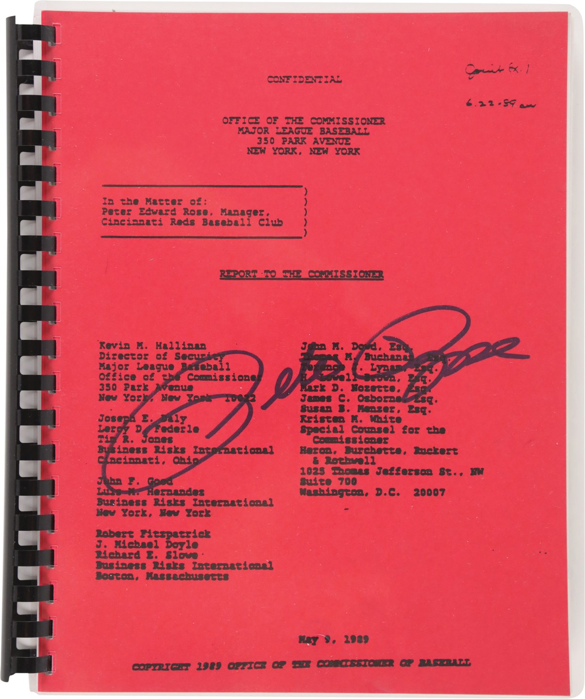- Pete Rose Signed Copy of The Dowd Report