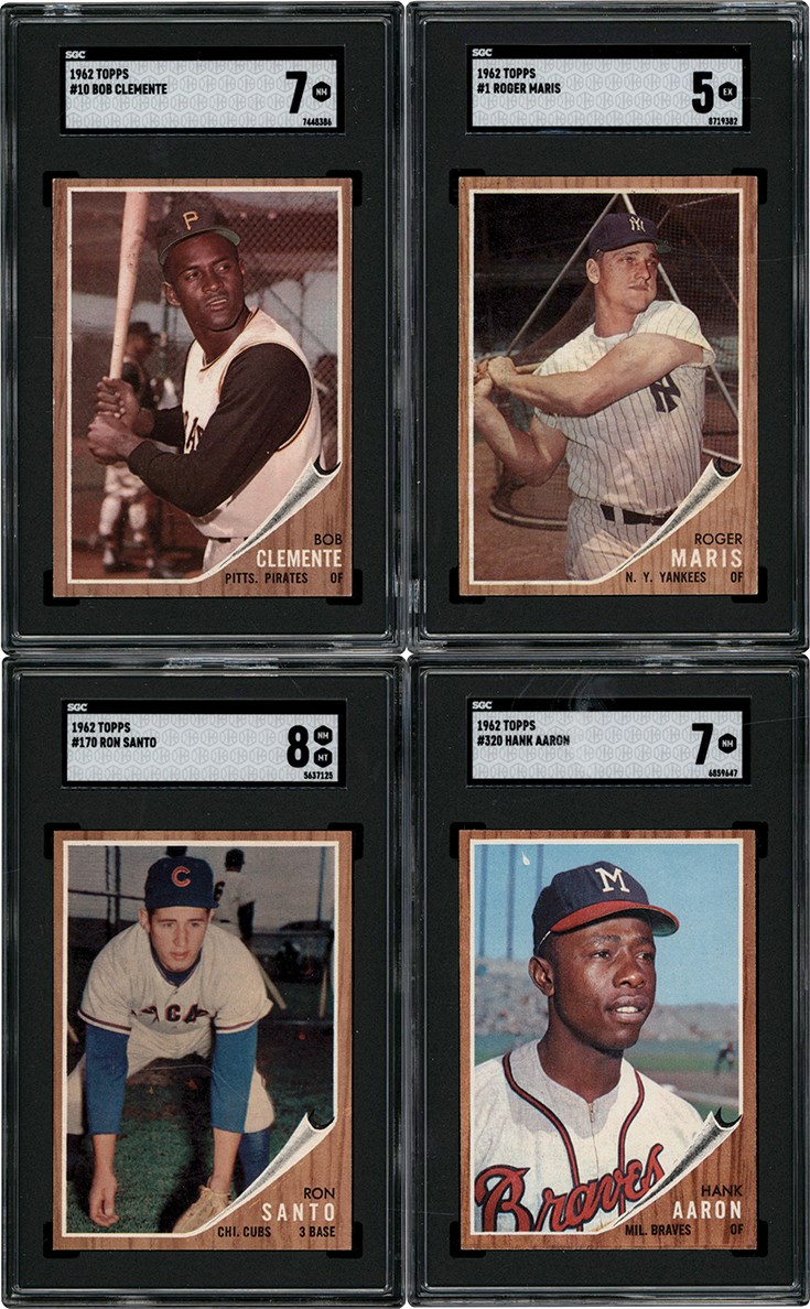 - 1962 Topps Baseball HOFer & Star Collection (24) w/SGC 7 Clemente & Aaron