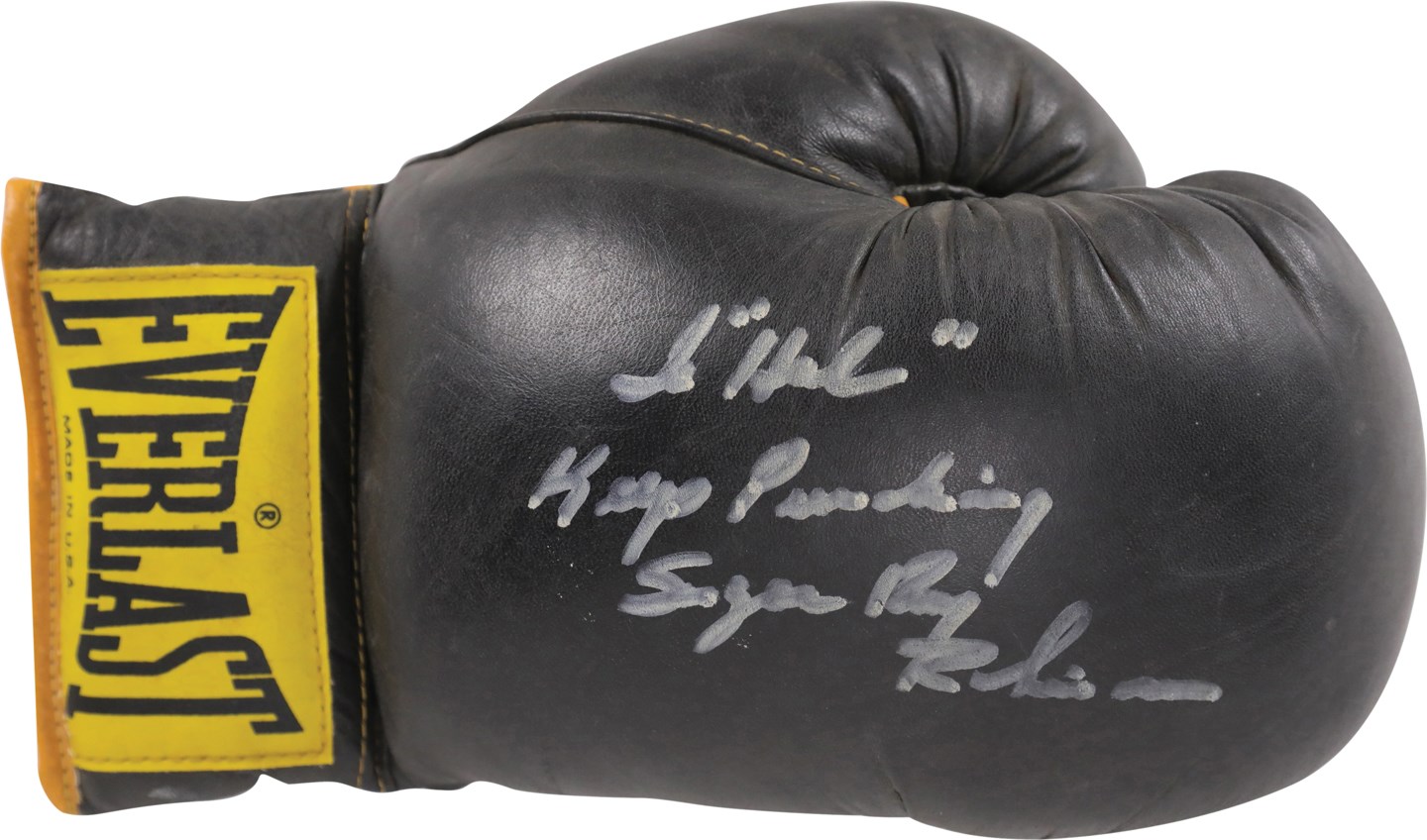 - Sugar Ray Robinson Signed Boxing Glove w/"Keep Punching" Inscription (PSA)