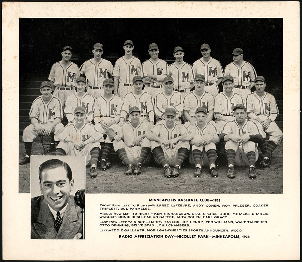 Vintage Sports Photographs - 1938 Minneapolis Miller Baseball Team Photo Premium w/Ted Williams