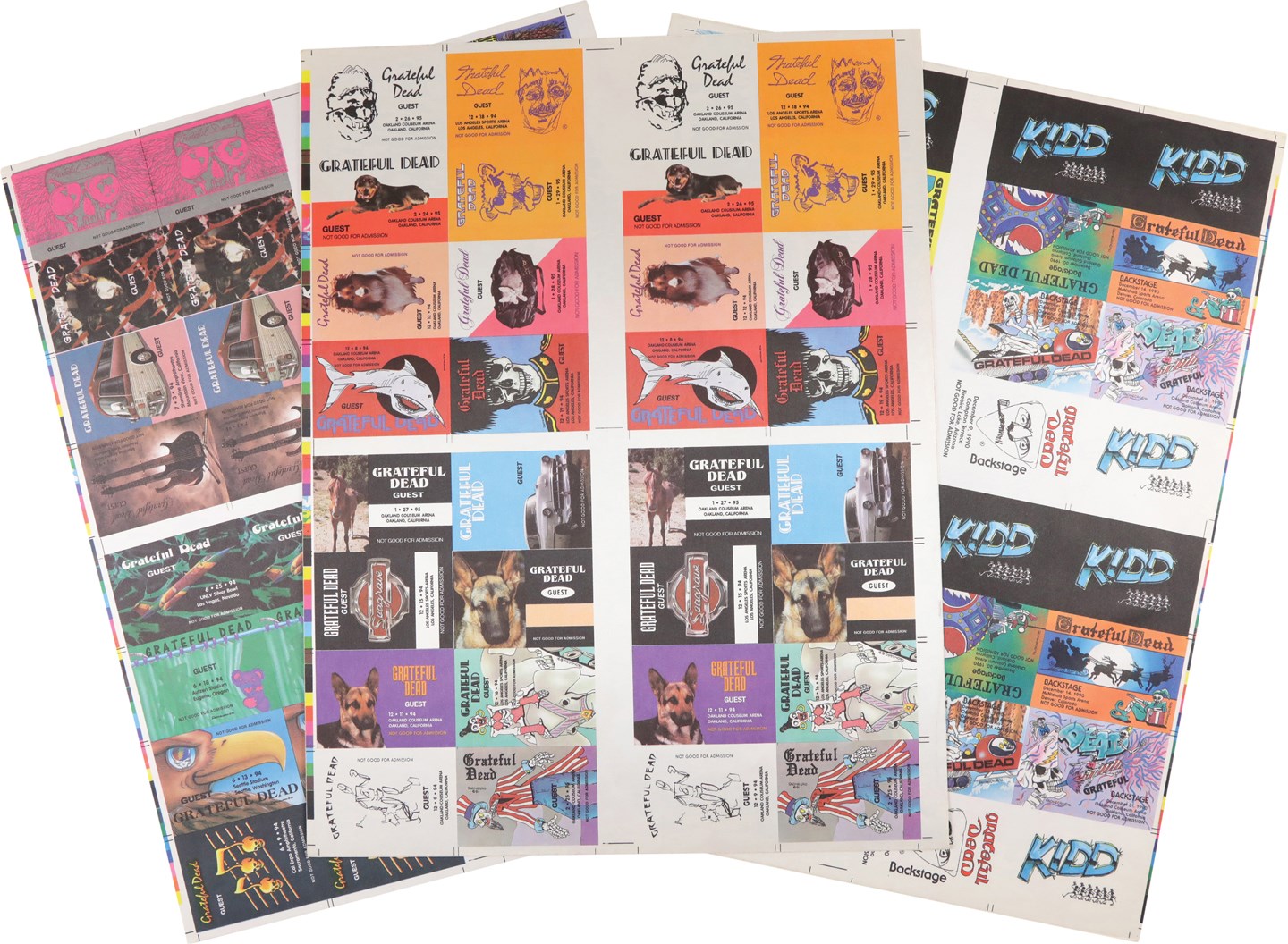 - 1990-1995 Grateful Dead Backstage Pass Uncut Sheets (3)