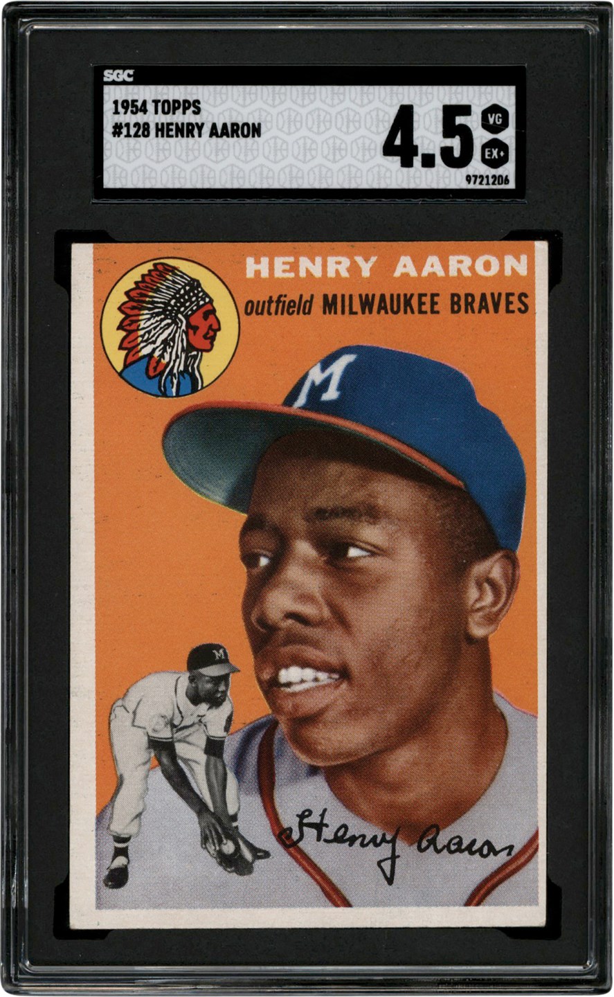 - 1954 Topps Baseball #128 Hank Aaron Rookie Card SGC VG-EX+ 4.5