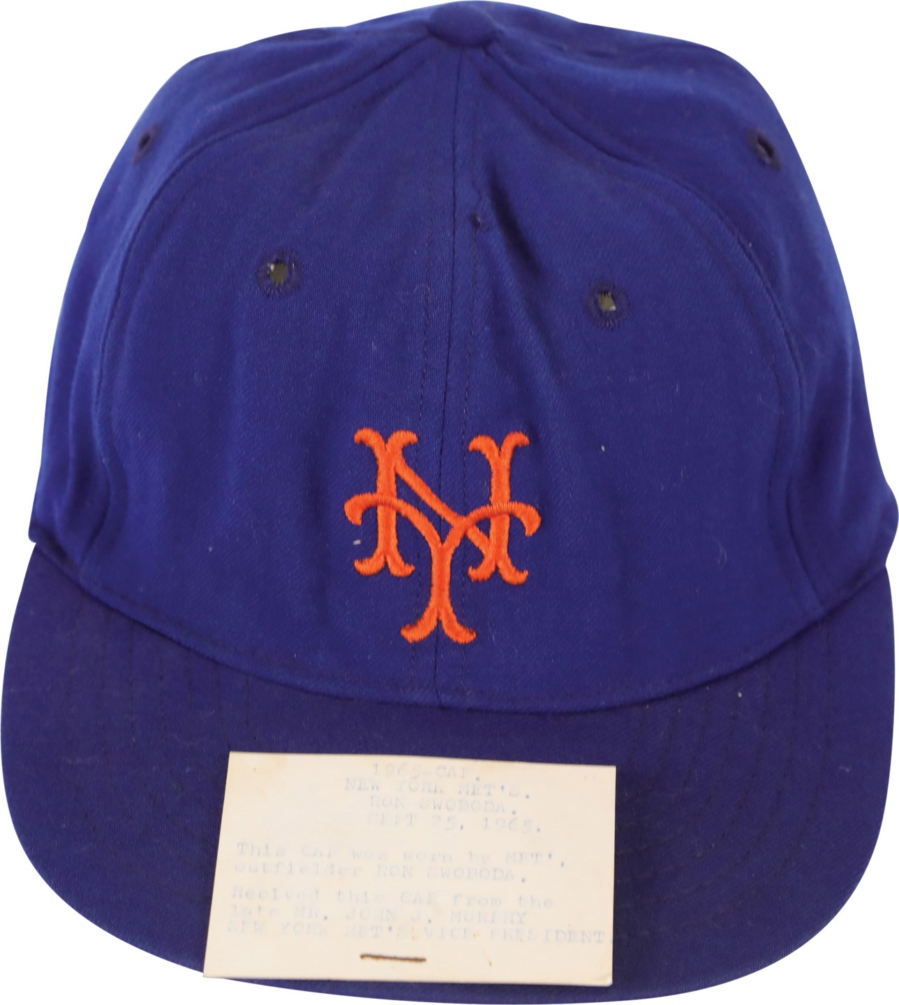 - 1965 Ron Swoboda New York Mets Game Worn Hat